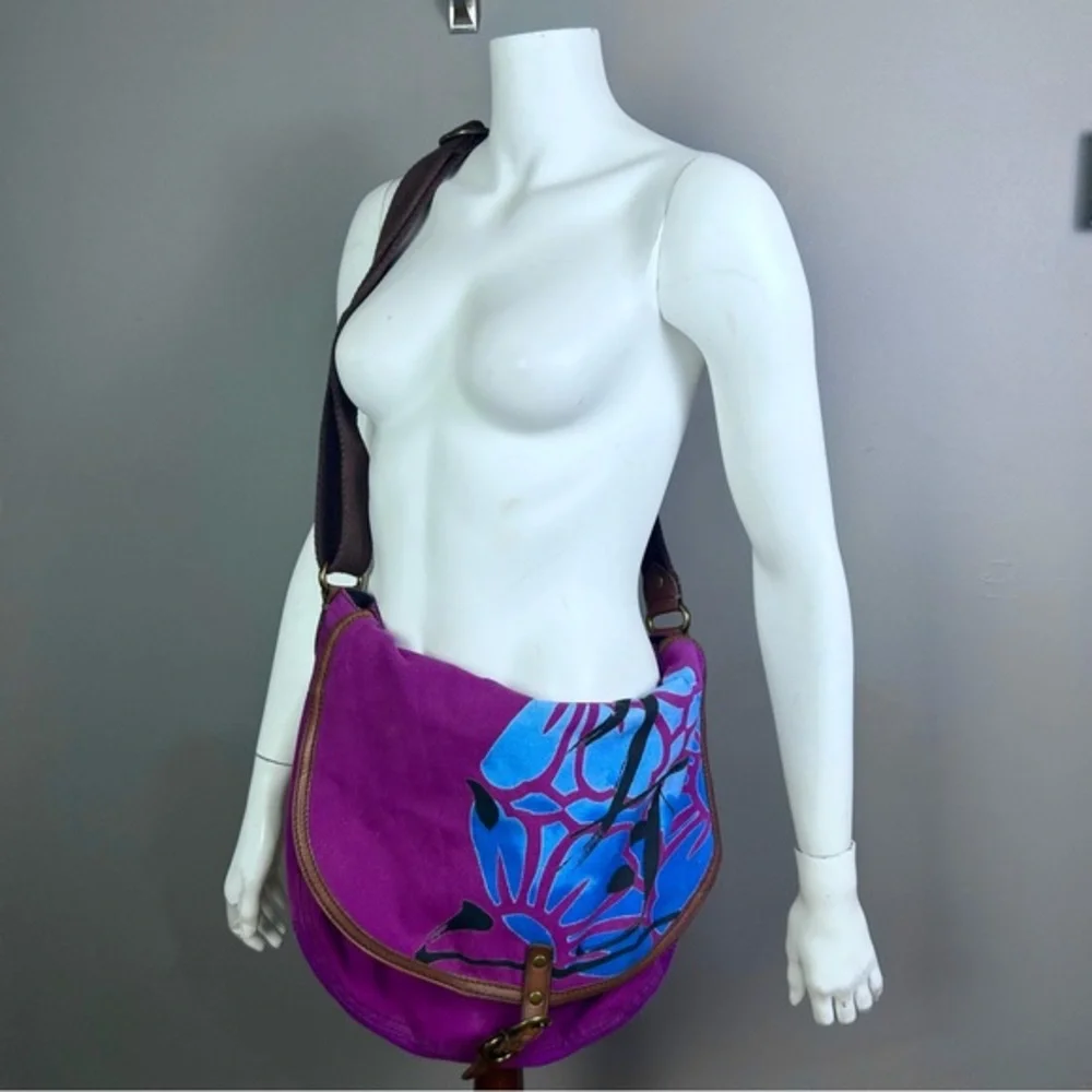 Y2K Lucky Brand messenger satchel bag‎ vtg Purple Hawaiian colorful western